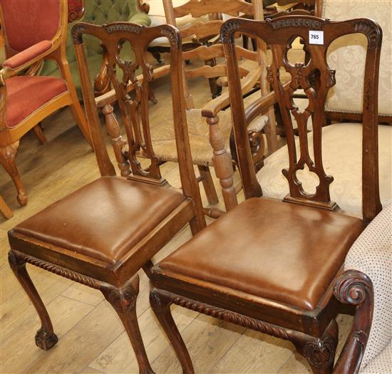 A pair of Chippendale style mahogany dining chairs
